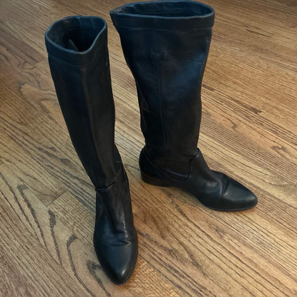 Frye | Cindy Slouch Leather Mid Calf Pull On Boots Black Pull-On Size 7.5